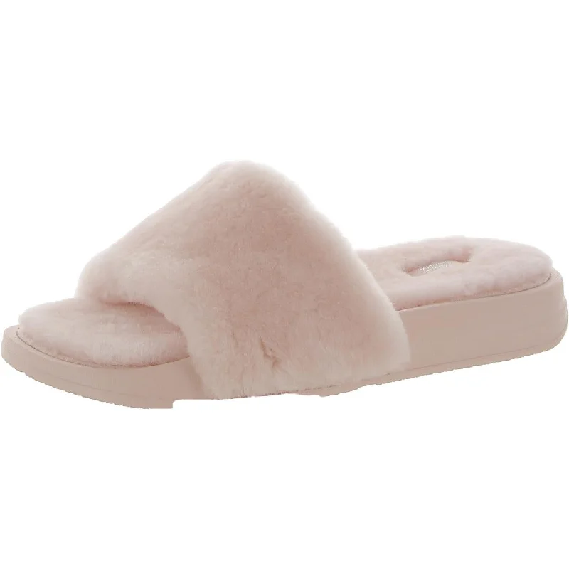 Iqushion Womens Shearling Sheepskin Slip On Slide Slippers