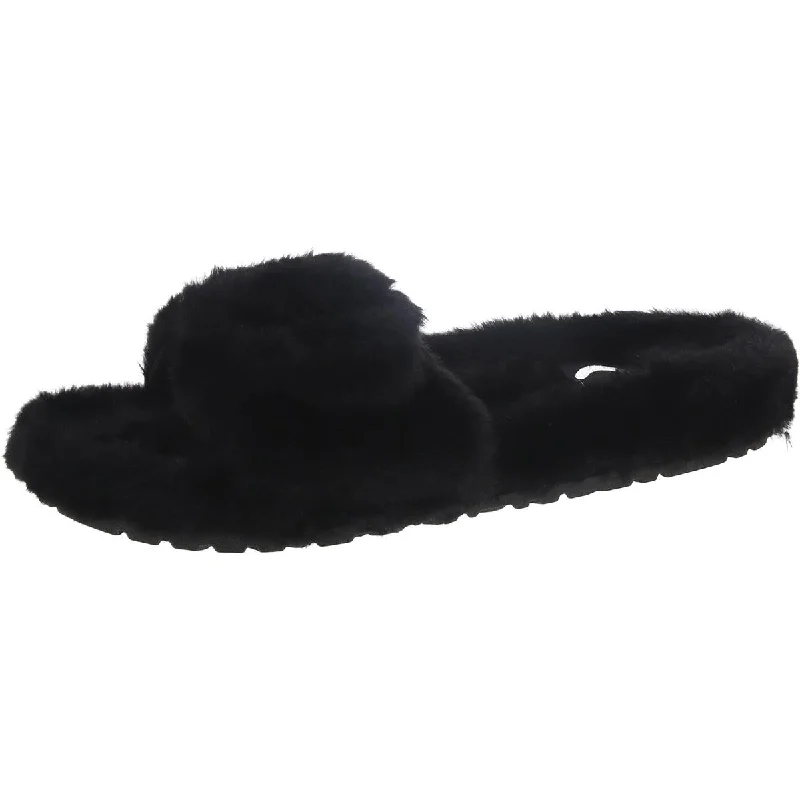 Womens Faux Fur Flat Slide Slippers