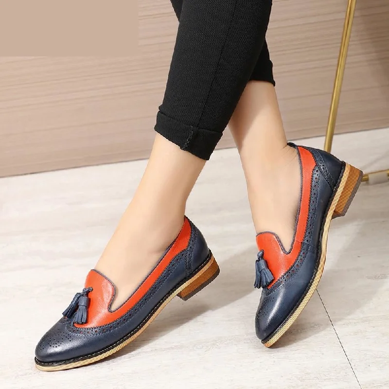 Casual Handmade Comfort Women's Leather Tassel Slip-on Flats Penny Loafer