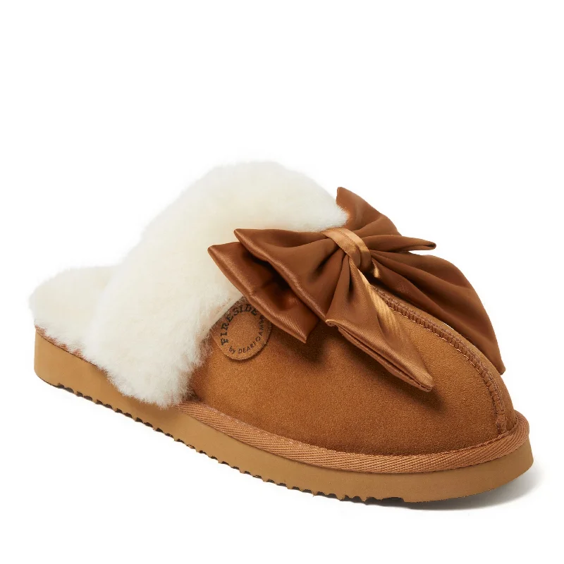 Fireside by Dearfoams Women's Sydney Genuine Shearling Scuff with Bow