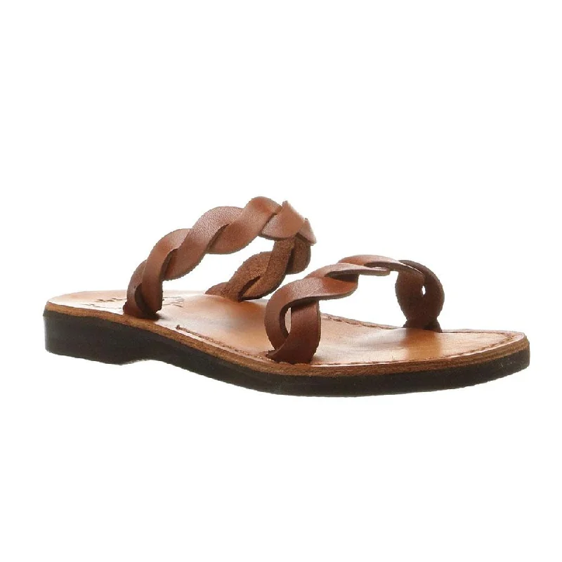 Joanna - Leather Braided Strap Sandal | Honey