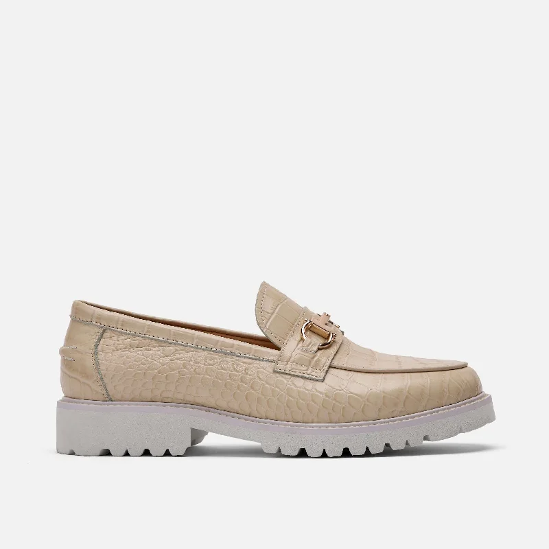 Ms. Boulevard Beige Croc Leather Bit Loafers