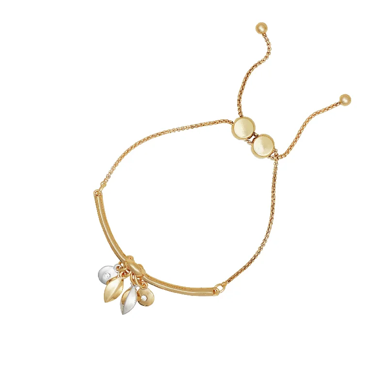 Goldtone Gilded Leaf Charm Slider Bracelet