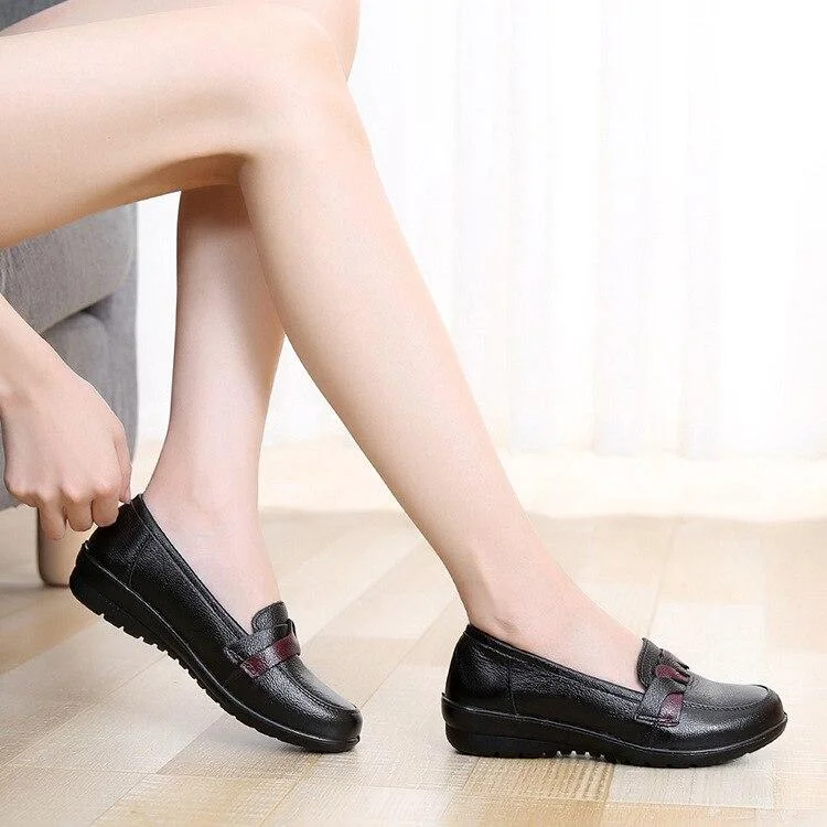 Vintage Women's Solid Genuine Leather Rubber Slip-on Loafers